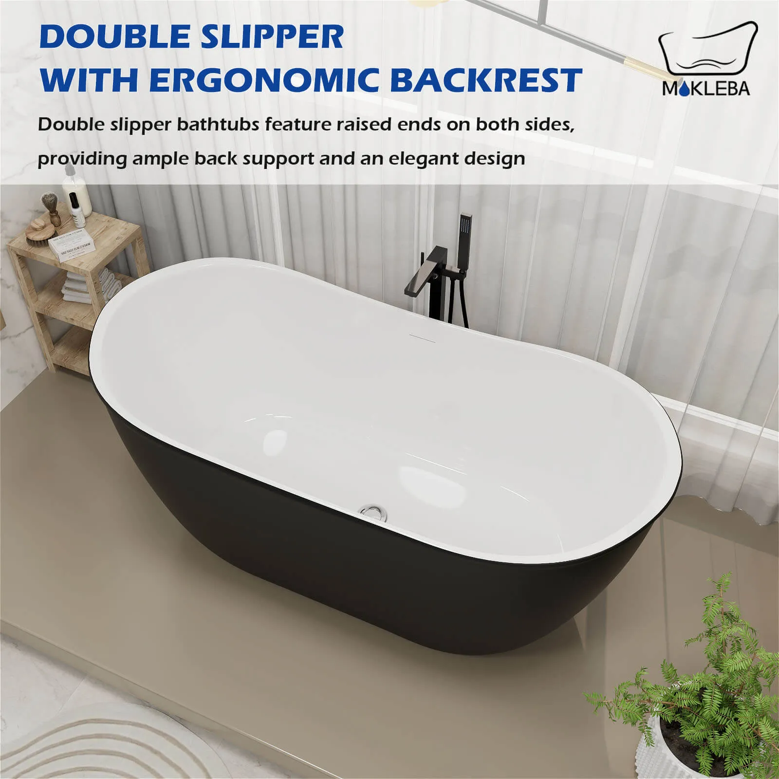 Mokleba 59'' Acrylic Double Slipper Freestanding Bathtub Deep Soaking Tub