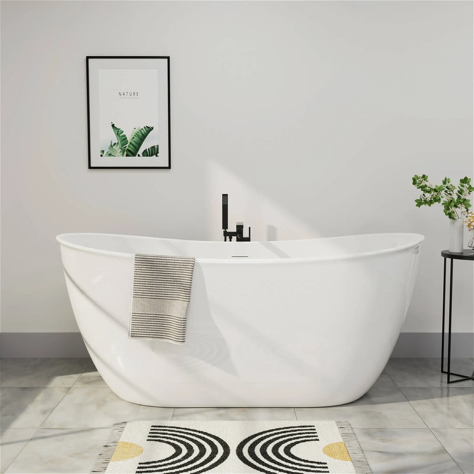 Mokleba 59'' Acrylic Double Slipper Freestanding Bathtub Deep Soaking Tub