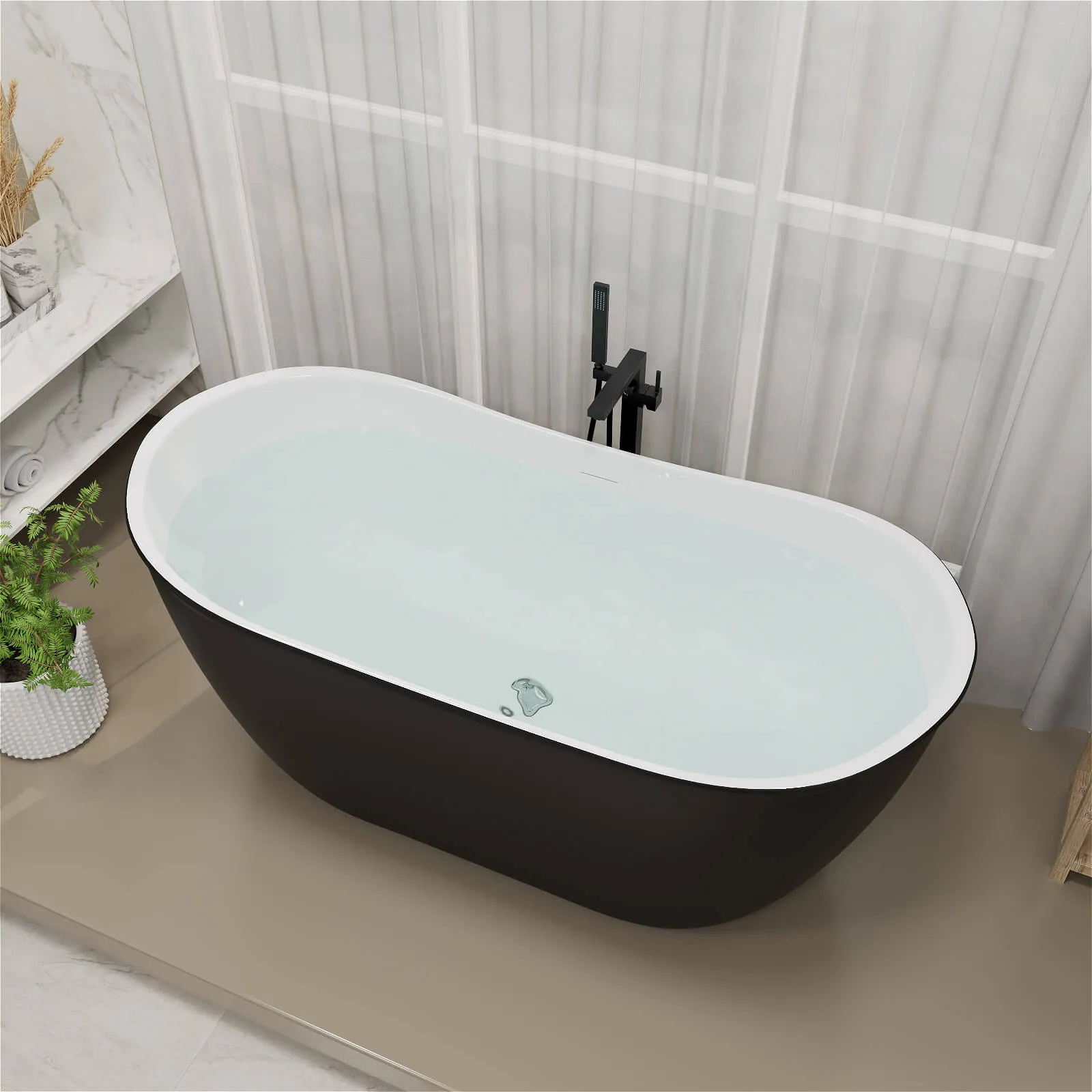 Mokleba 59'' Acrylic Double Slipper Freestanding Bathtub Deep Soaking Tub