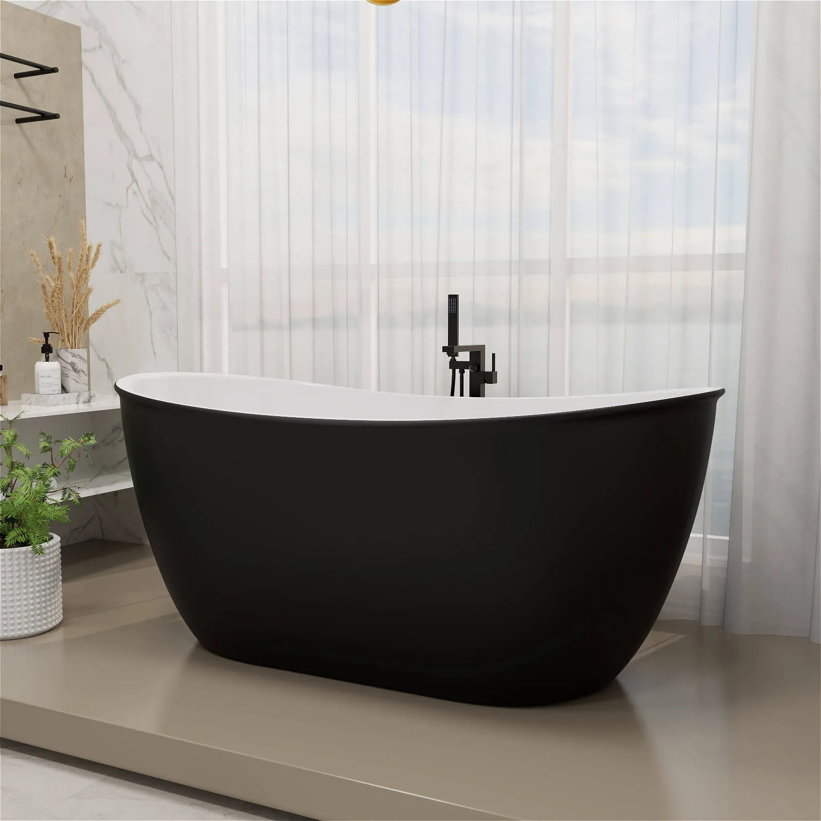 Mokleba 59'' Acrylic Double Slipper Freestanding Bathtub Deep Soaking Tub