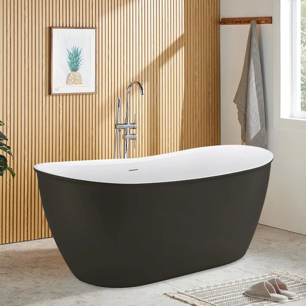 Mokleba 59'' Acrylic Double Slipper Freestanding Bathtub Deep Soaking Tub