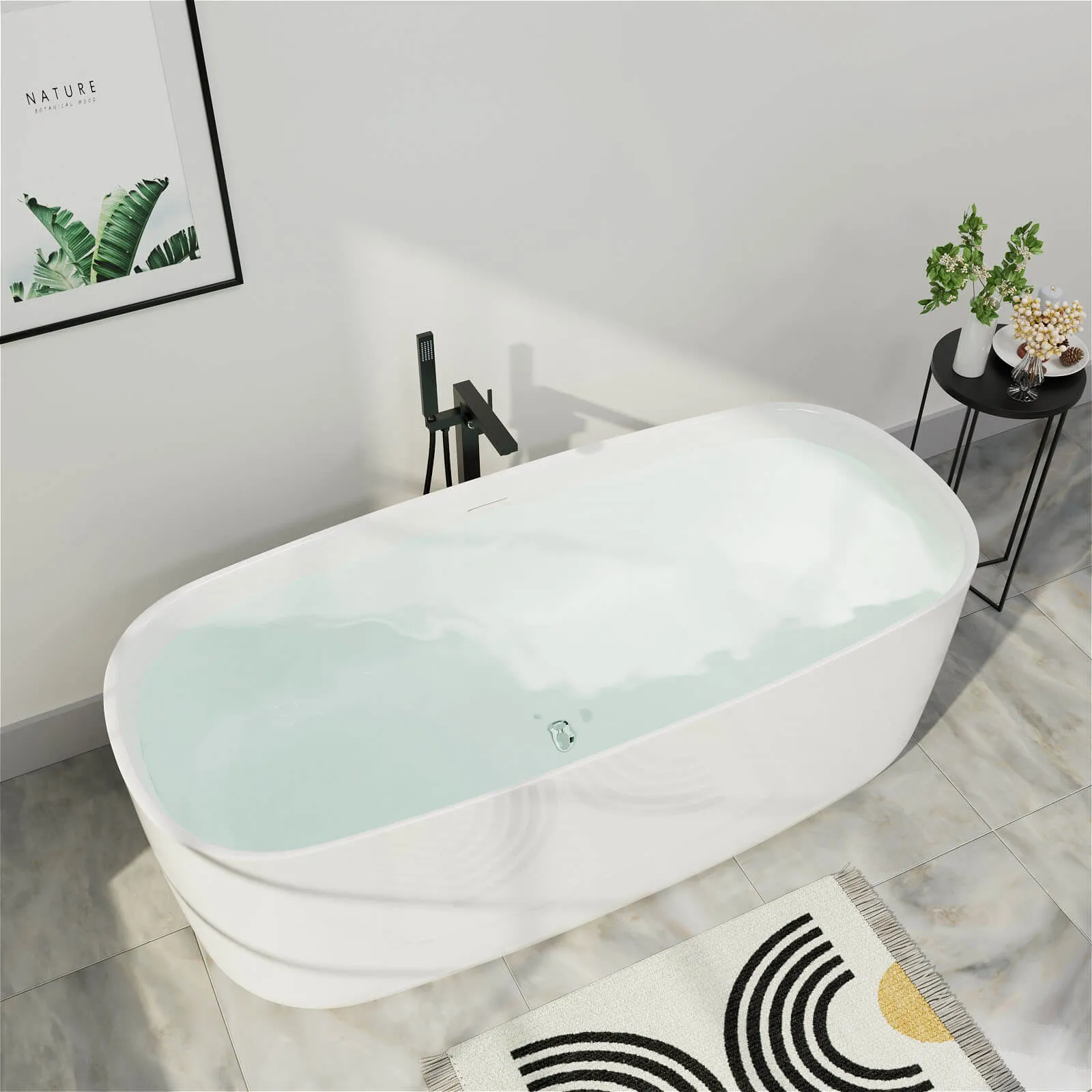 Mokleba 59'' Acrylic Freestanding Flatbottom Modern Rectangle Soaking Bathtub