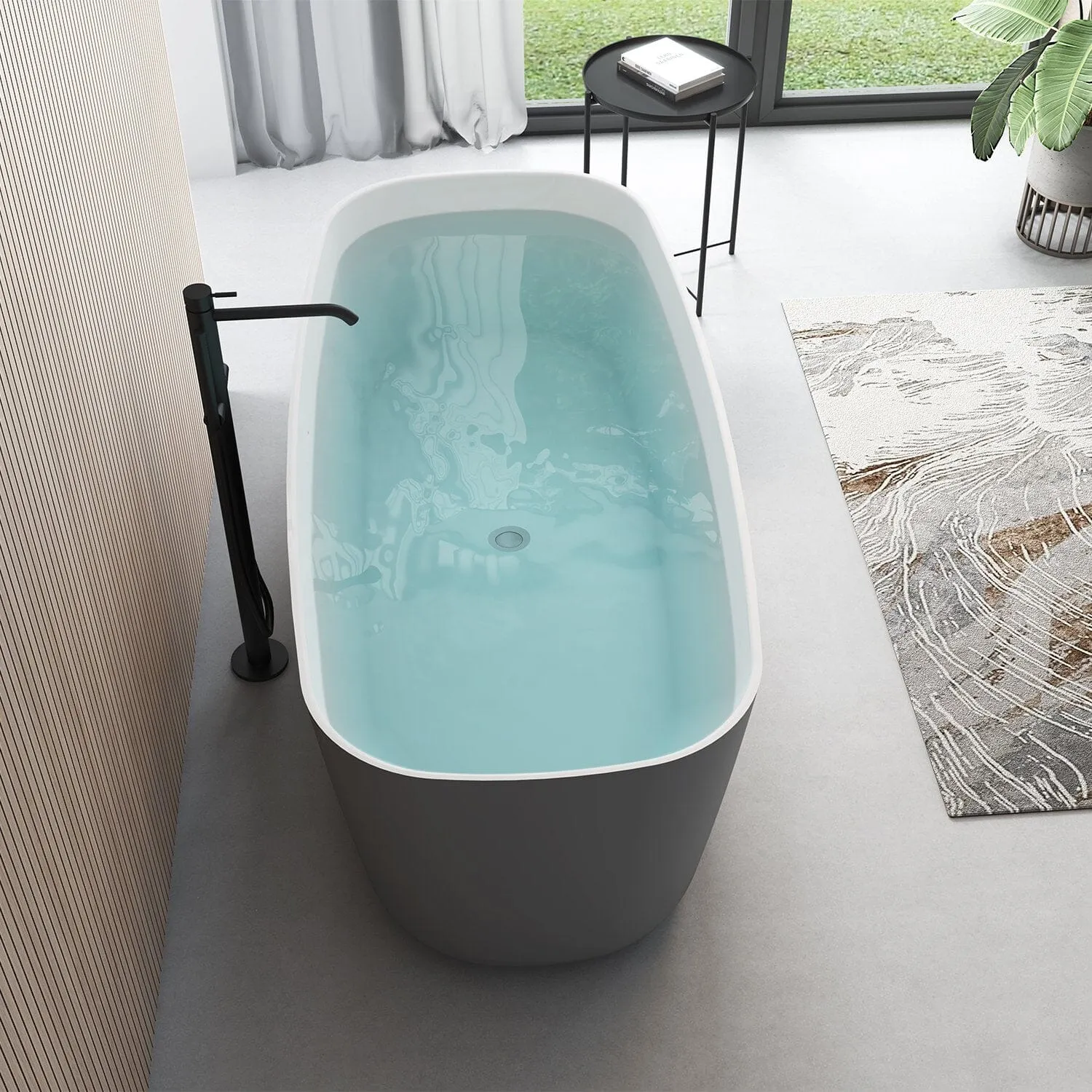 Mokleba 59'' Acrylic Freestanding Flatbottom Modern Rectangle Soaking Bathtub