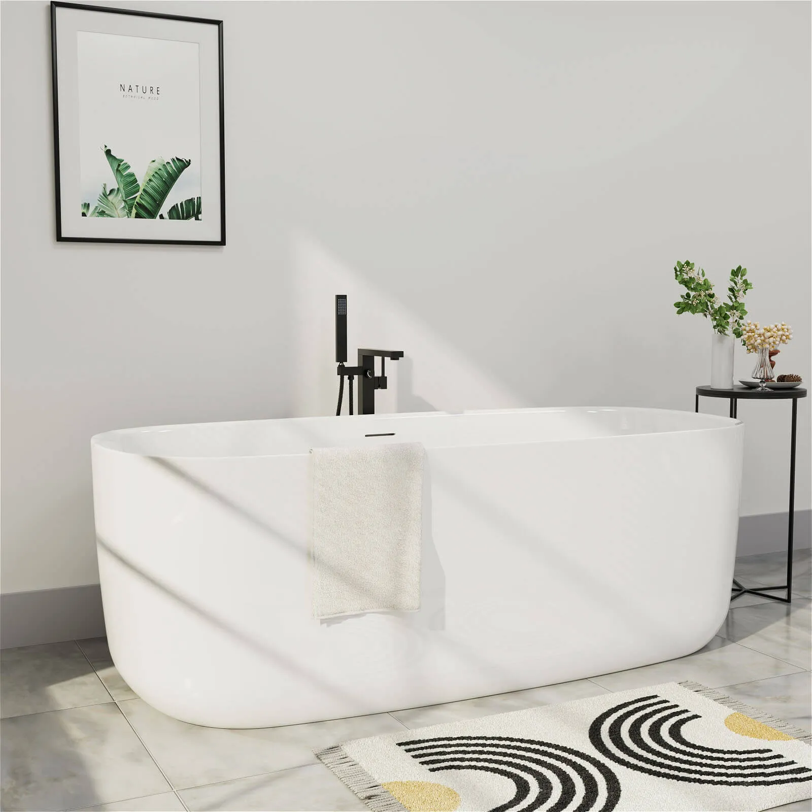 Mokleba 59'' Acrylic Freestanding Flatbottom Modern Rectangle Soaking Bathtub