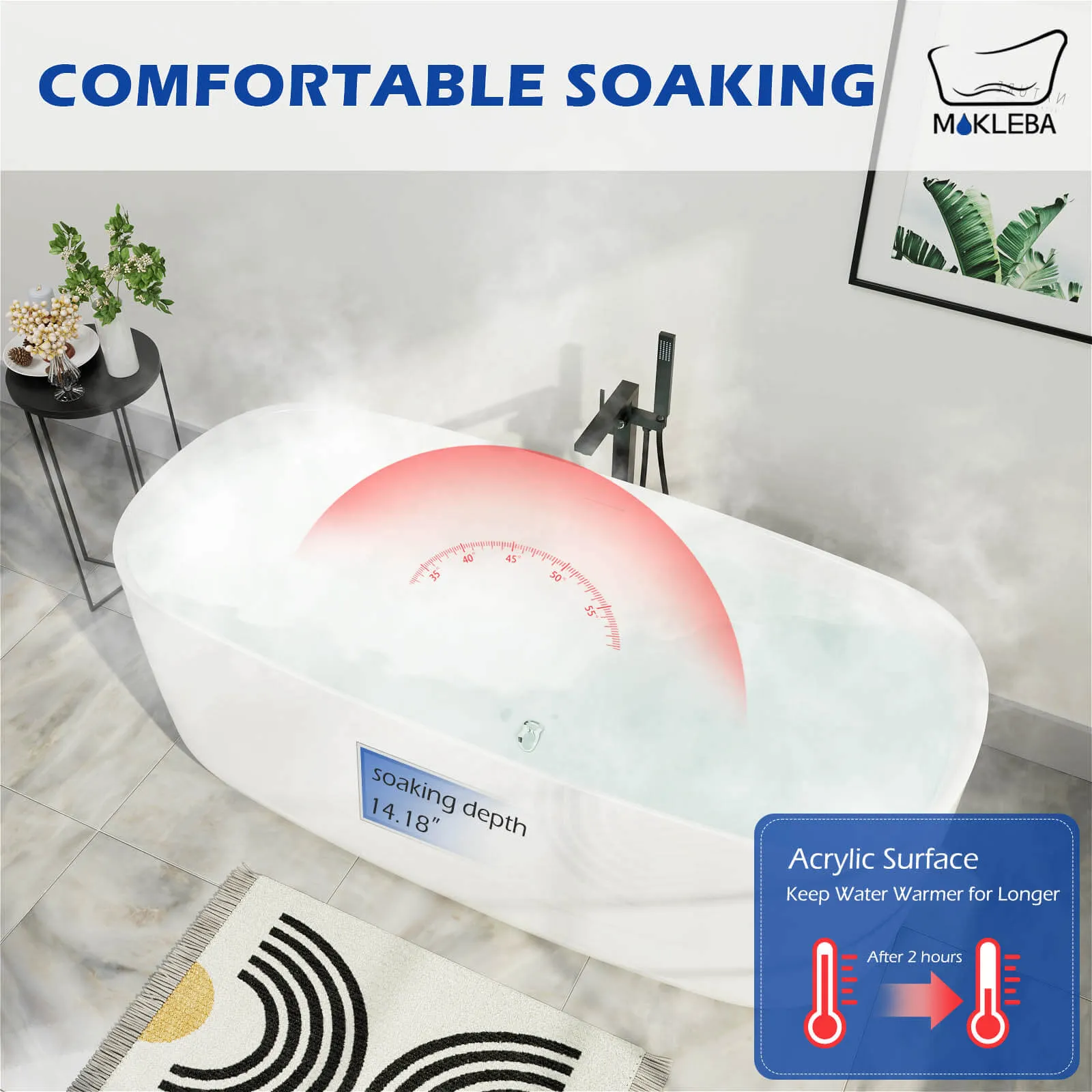 Mokleba 59'' Acrylic Freestanding Flatbottom Modern Rectangle Soaking Bathtub