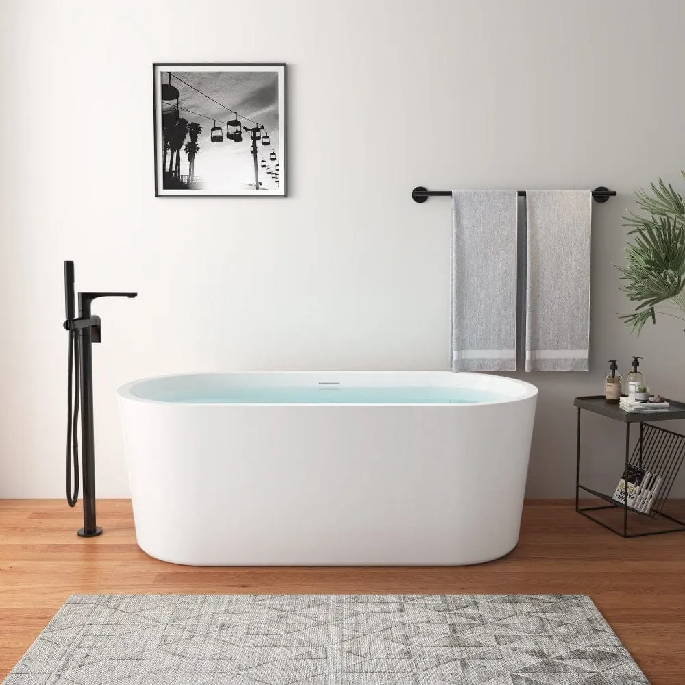 Mokleba 59 in. Acrylic Flatbottom Bathtub with Freestanding Drain Glossy White