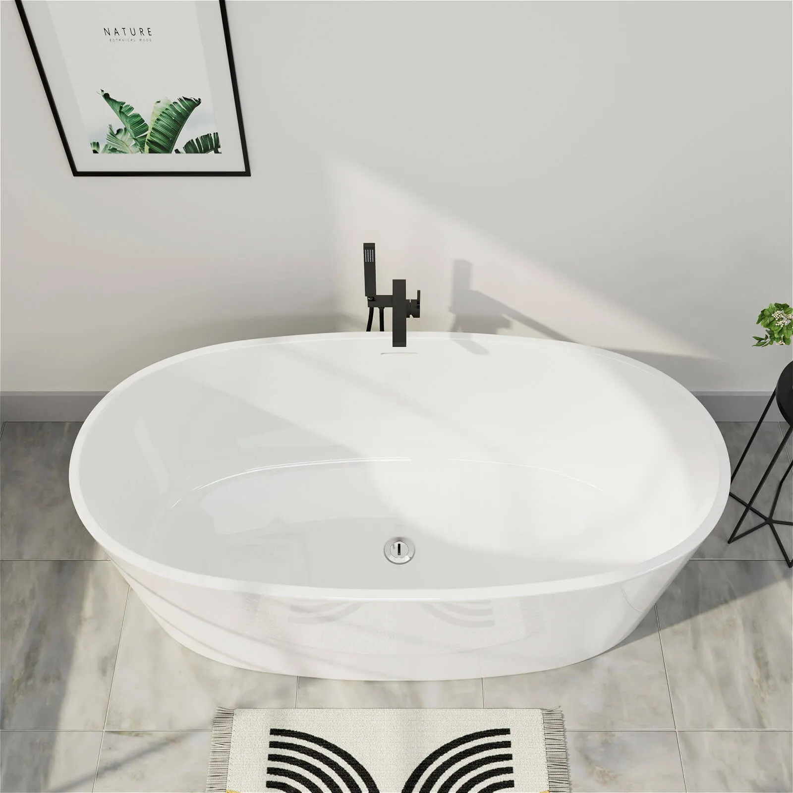 Mokleba 59" Acrylic Modern Bathtub Oval Shape Freestanding Soaking Tub