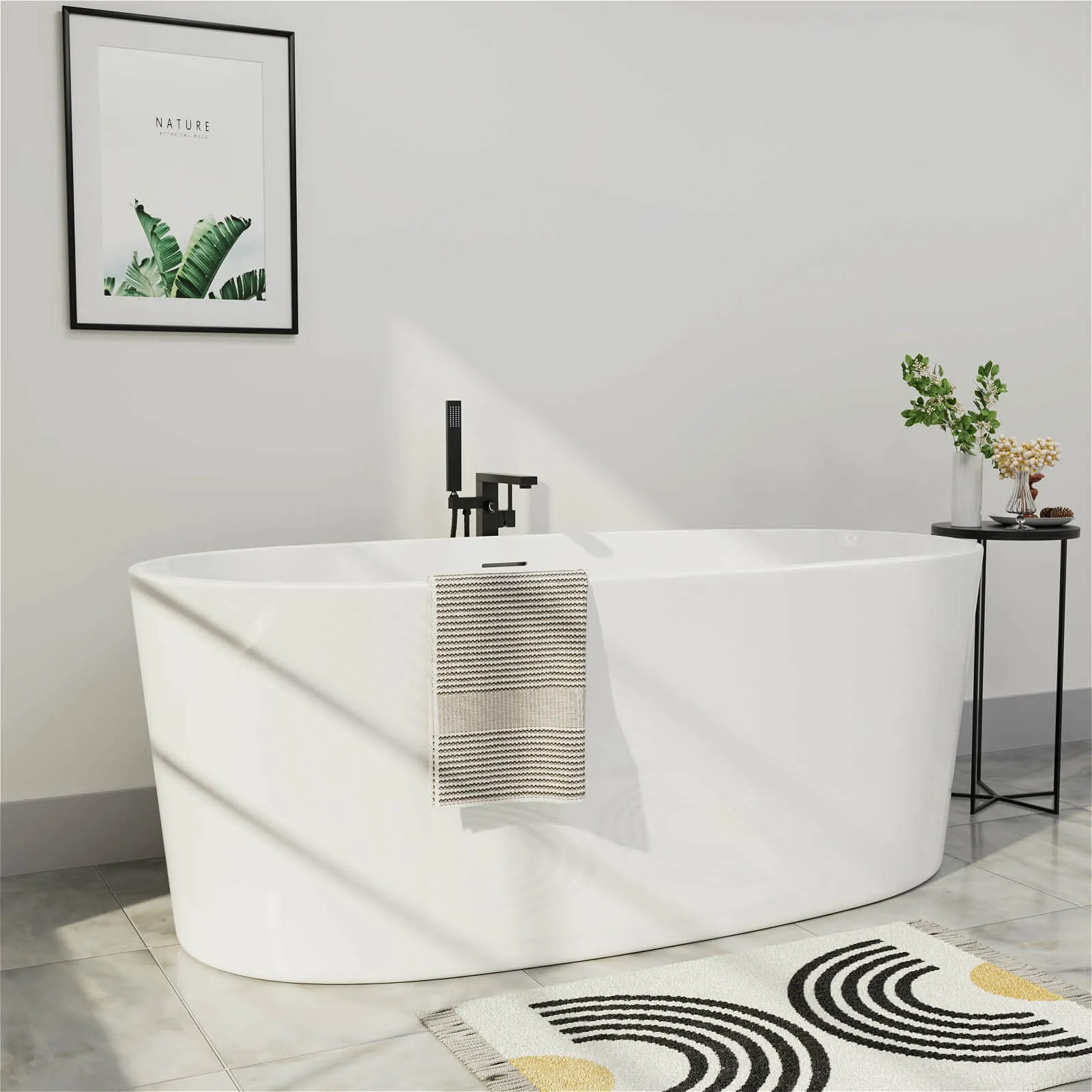 Mokleba 59" Acrylic Modern Bathtub Oval Shape Freestanding Soaking Tub