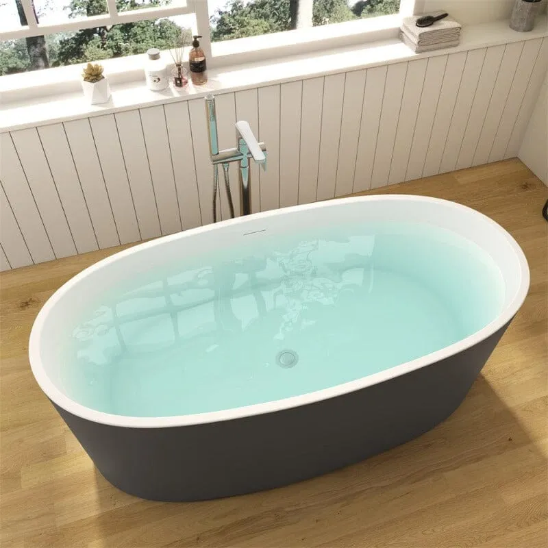 Mokleba 59" Acrylic Modern Bathtub Oval Shape Freestanding Soaking Tub