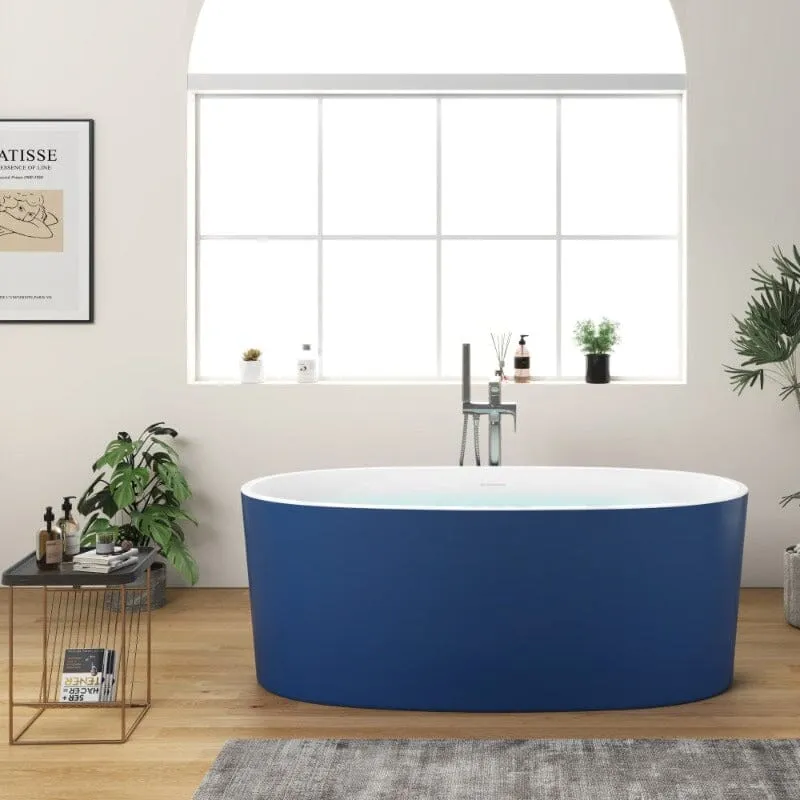 Mokleba 59" Acrylic Modern Bathtub Oval Shape Freestanding Soaking Tub