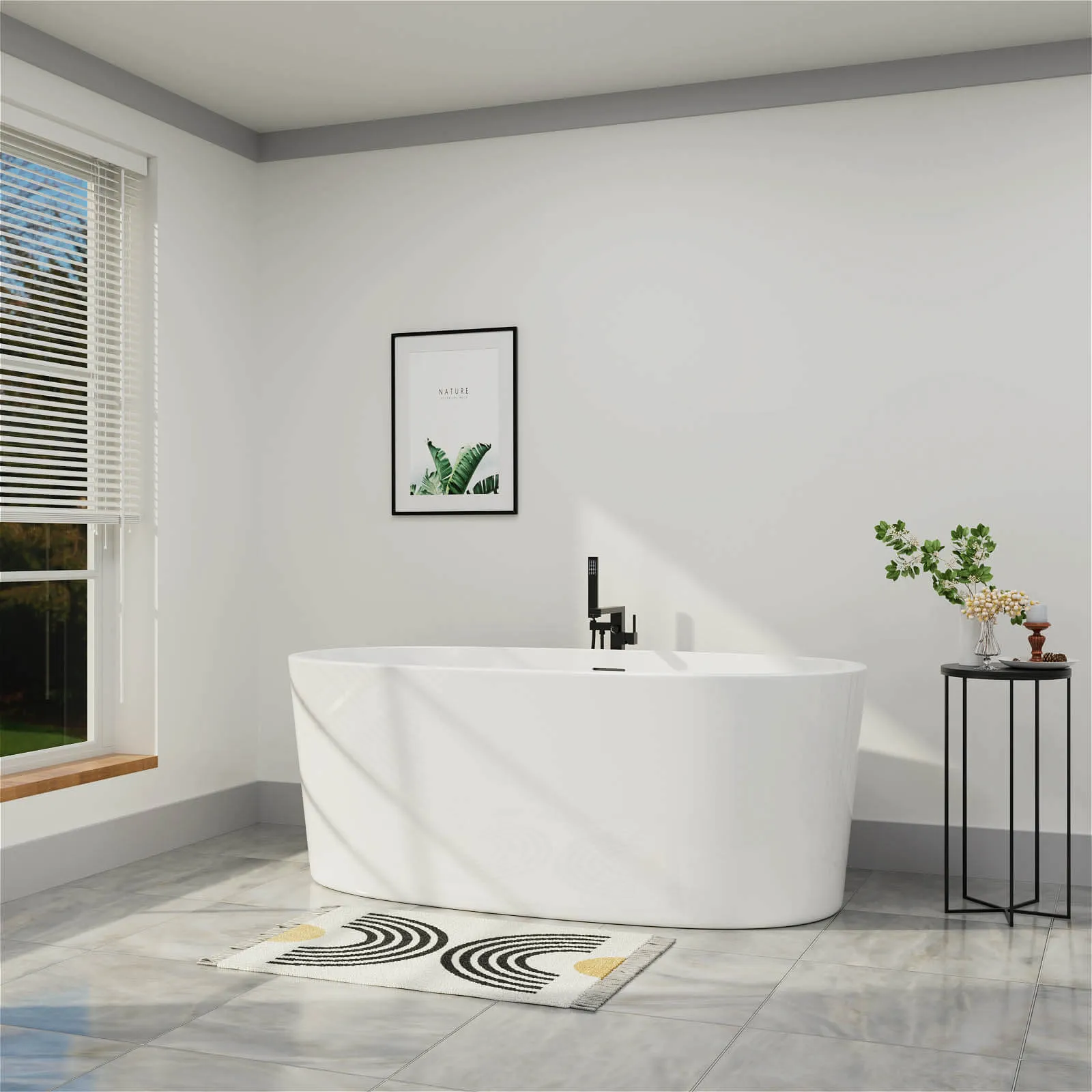 Mokleba 59" Acrylic Modern Bathtub Oval Shape Freestanding Soaking Tub