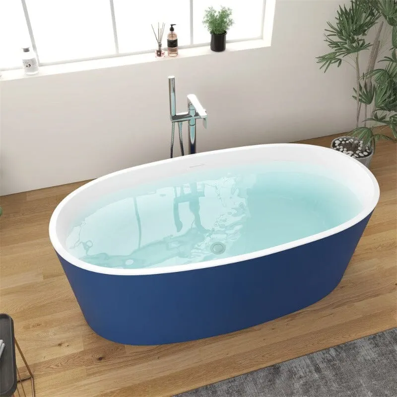 Mokleba 59" Acrylic Modern Bathtub Oval Shape Freestanding Soaking Tub