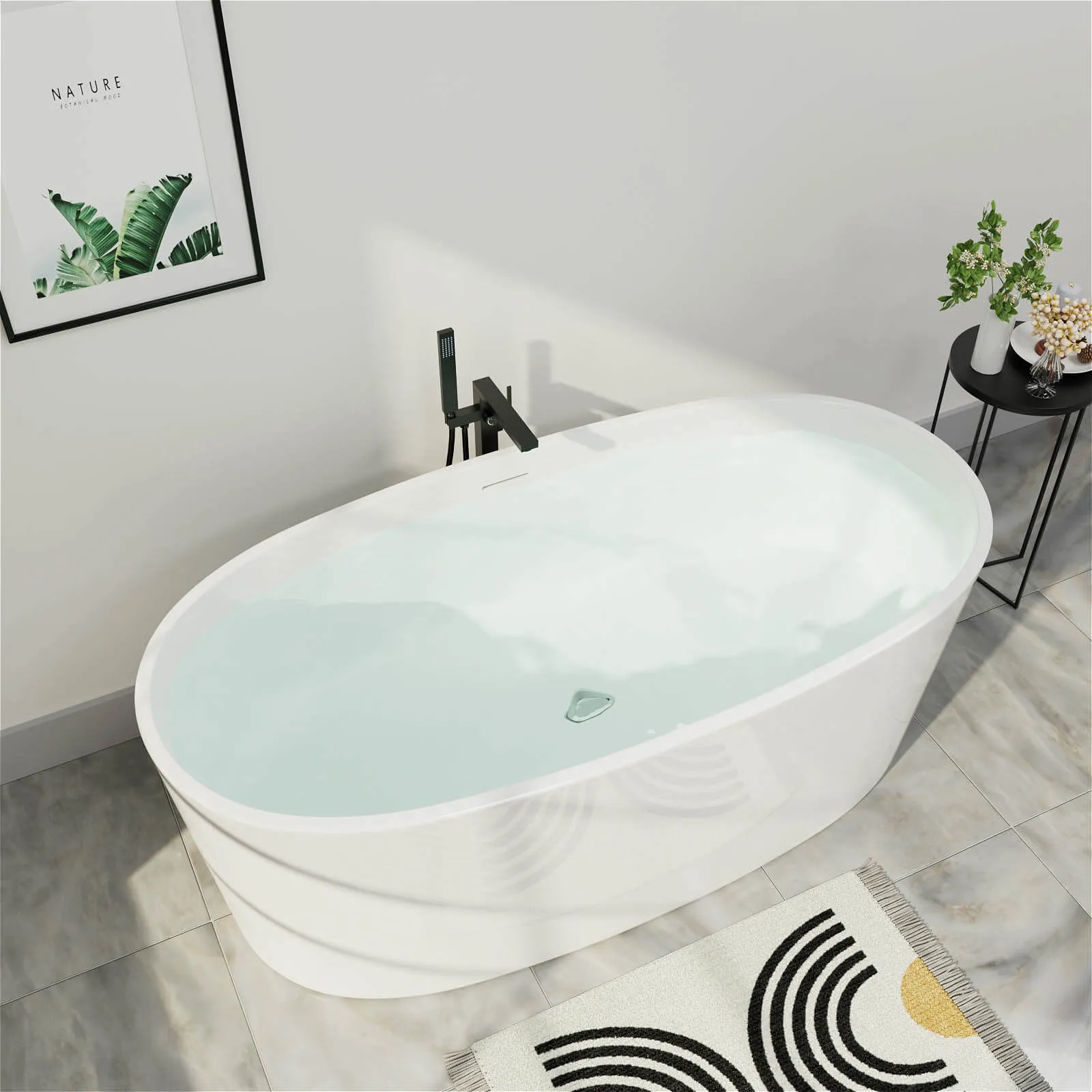 Mokleba 59" Acrylic Modern Bathtub Oval Shape Freestanding Soaking Tub