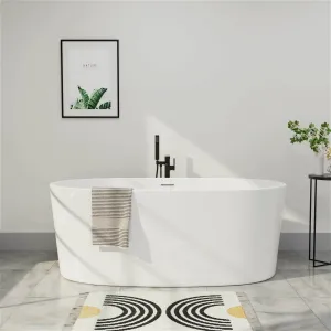 Mokleba 59" Acrylic Modern Bathtub Oval Shape Freestanding Soaking Tub