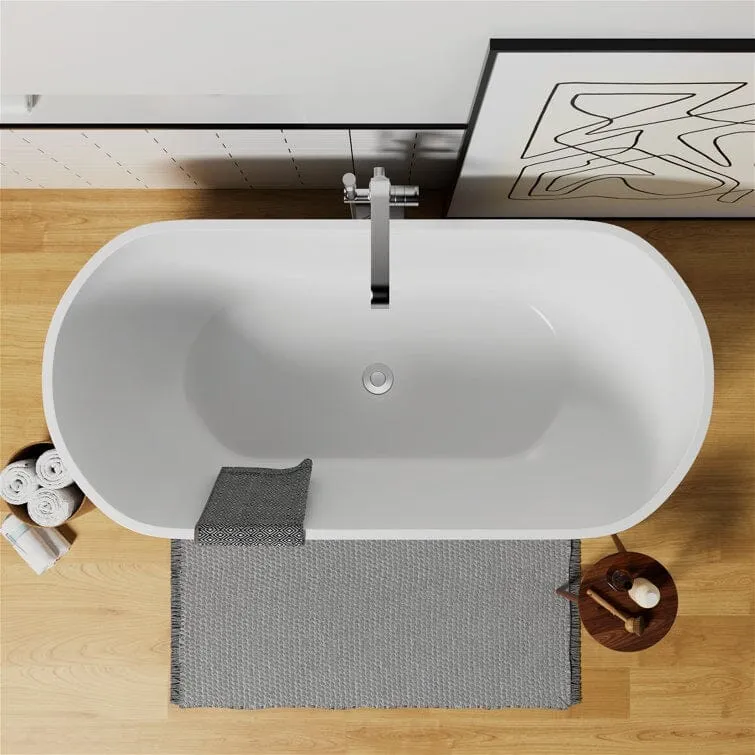 Mokleba 59" Center Drain Freestanding Soaking Bathtub