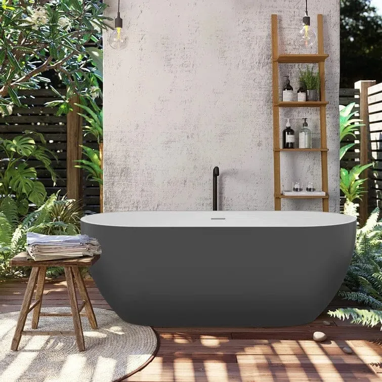 Mokleba 59" Center Drain Freestanding Soaking Bathtub