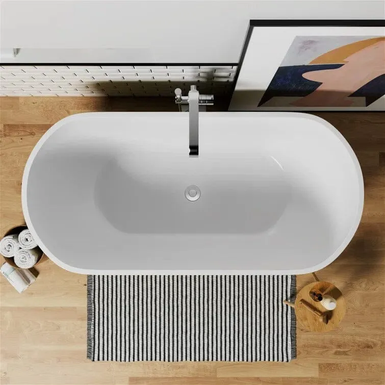 Mokleba 59" Center Drain Freestanding Soaking Bathtub