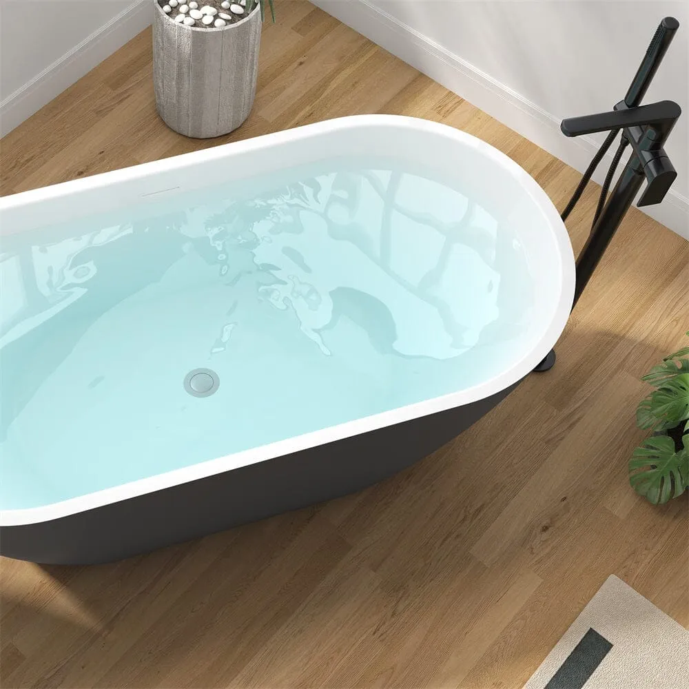 Mokleba 59" Center Drain Freestanding Soaking Bathtub