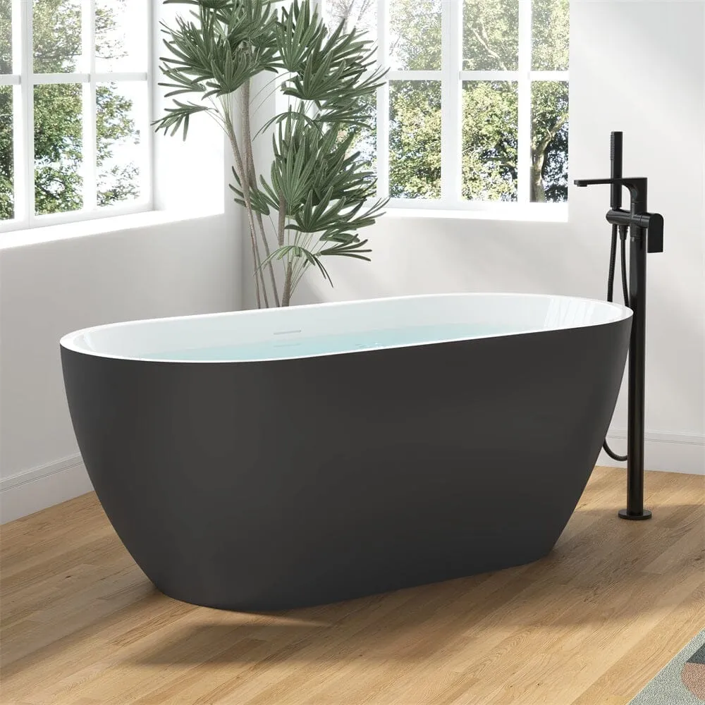 Mokleba 59" Center Drain Freestanding Soaking Bathtub