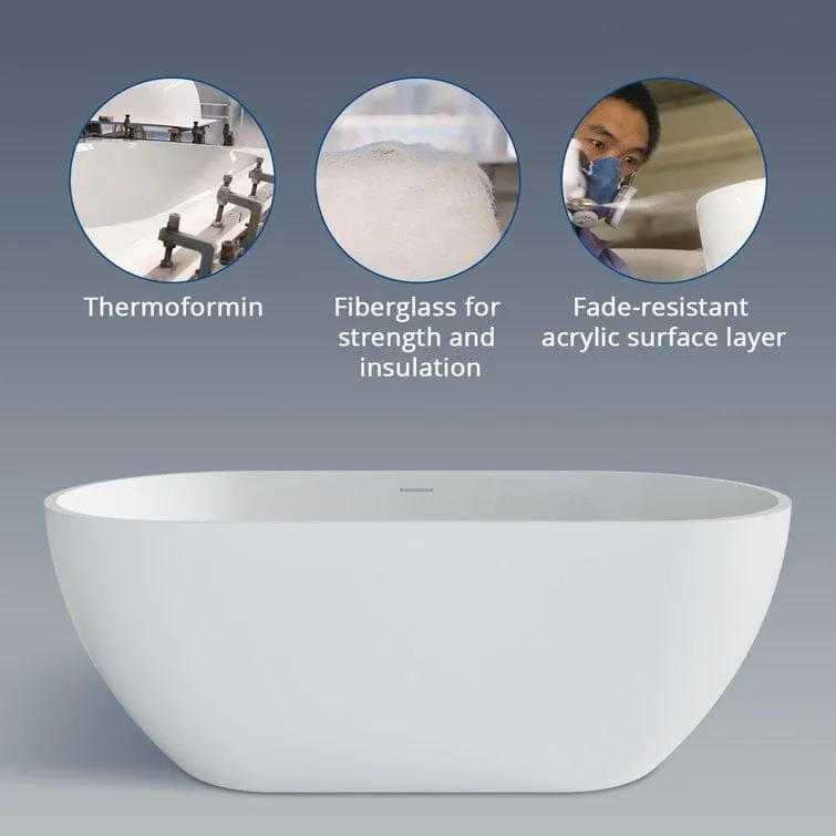 Mokleba 59" Center Drain Freestanding Soaking Bathtub