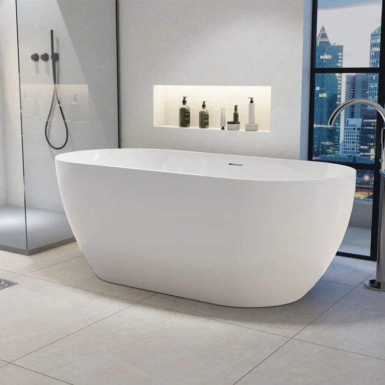 Mokleba 59" Center Drain Freestanding Soaking Bathtub