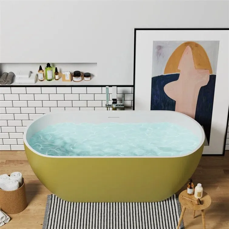 Mokleba 59" Center Drain Freestanding Soaking Bathtub