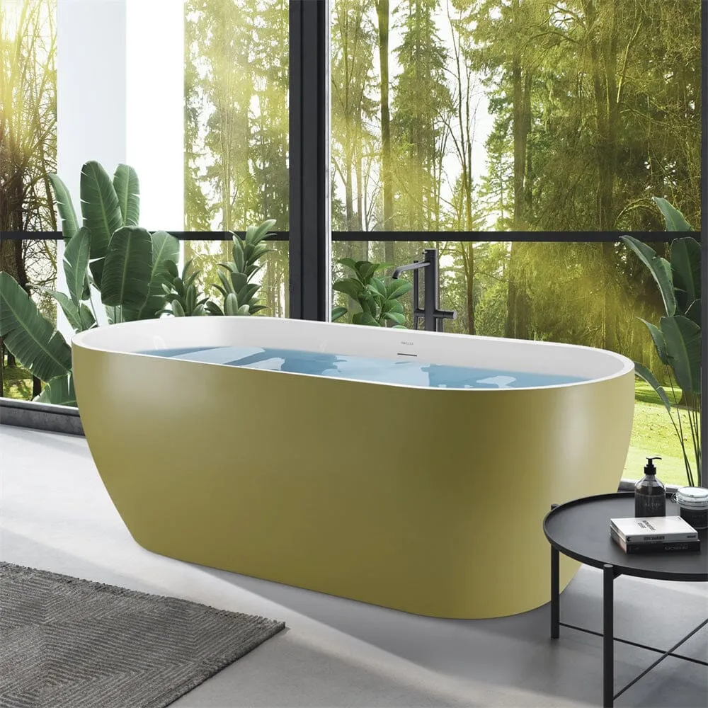 Mokleba 59" Center Drain Freestanding Soaking Bathtub