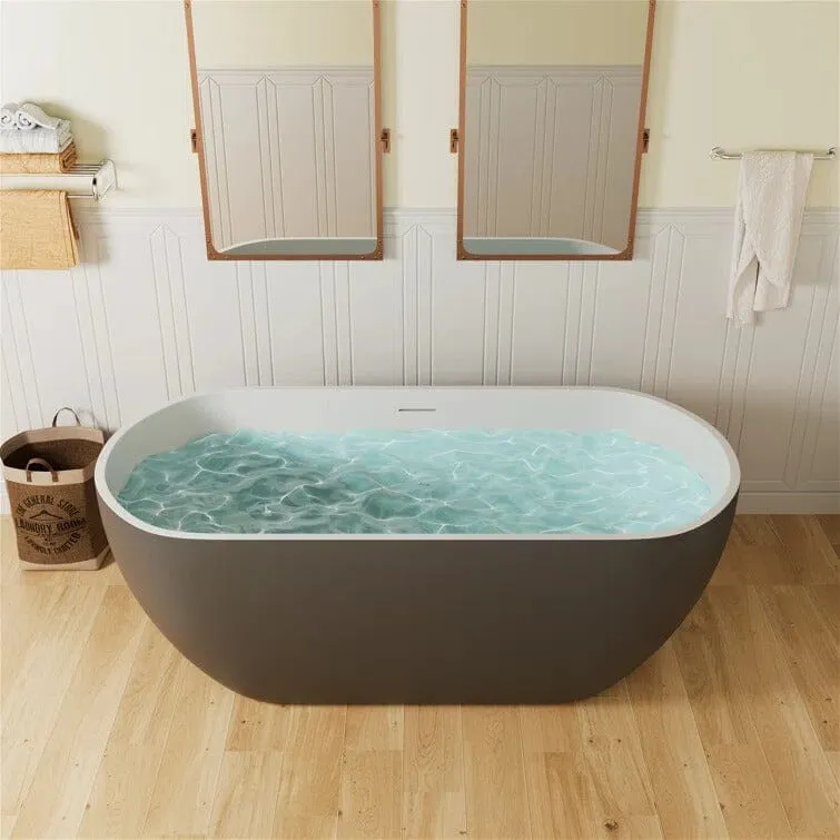 Mokleba 59" Center Drain Freestanding Soaking Bathtub