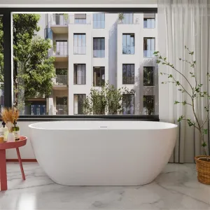 Mokleba 59" Center Drain Freestanding Soaking Bathtub