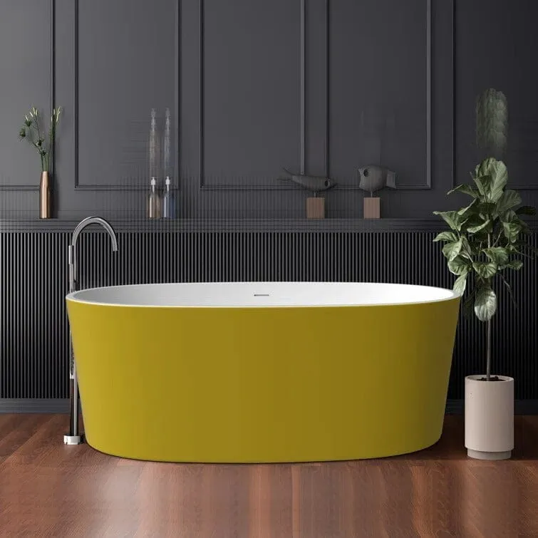 Mokleba 63" Acrylic Modern Bathtub Oval Shape Freestanding Soaking Tub