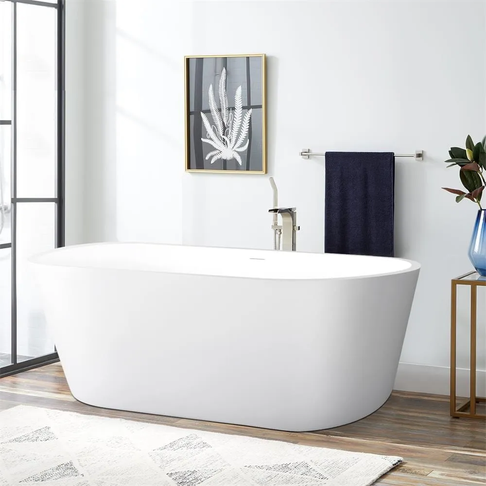 Mokleba 65" Acrylic Oval Flatbottom Freestanding Soaking Bathtub in Glossy White