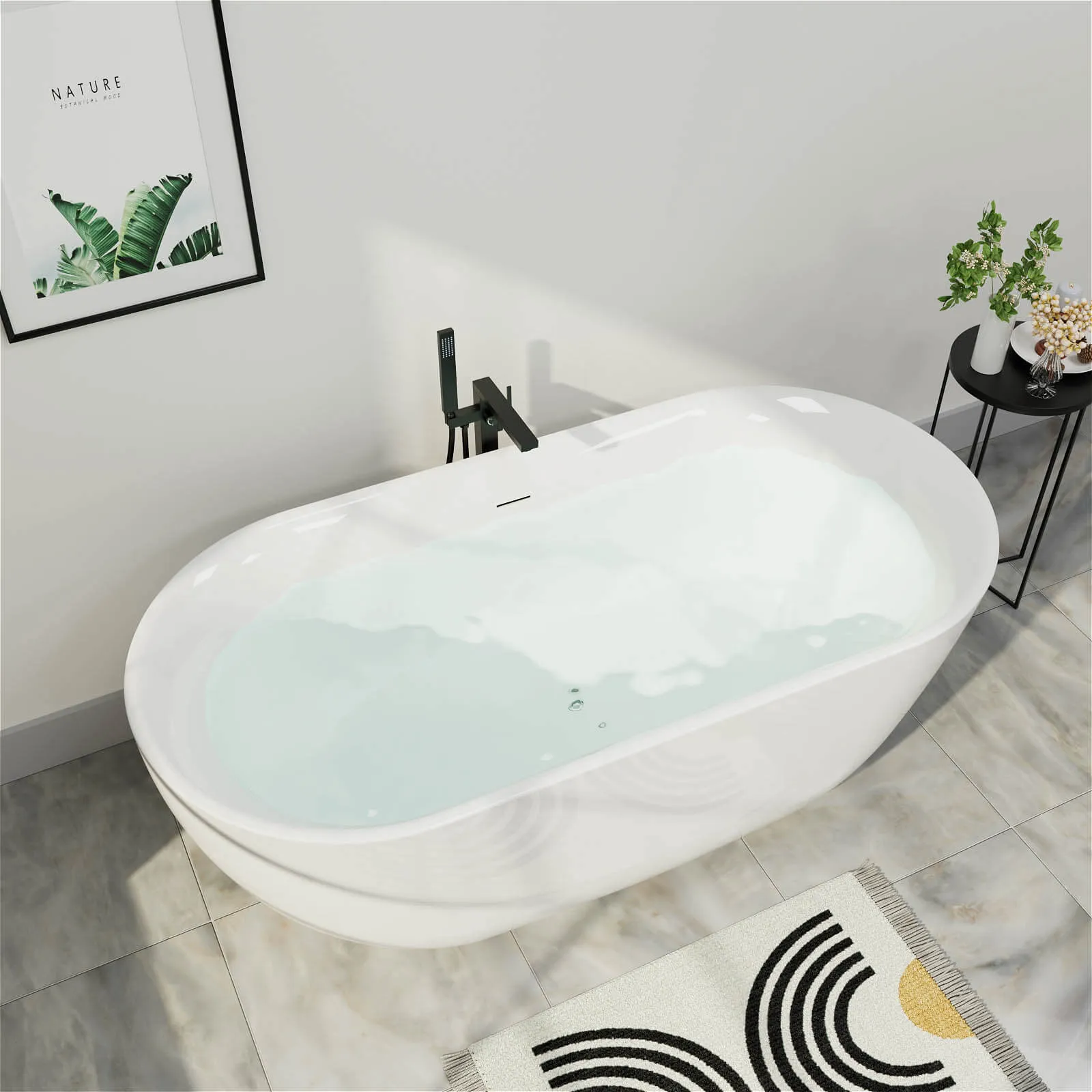 Mokleba 67" Acrylic Oval Large Space Freestanding Soaking Bathtub White