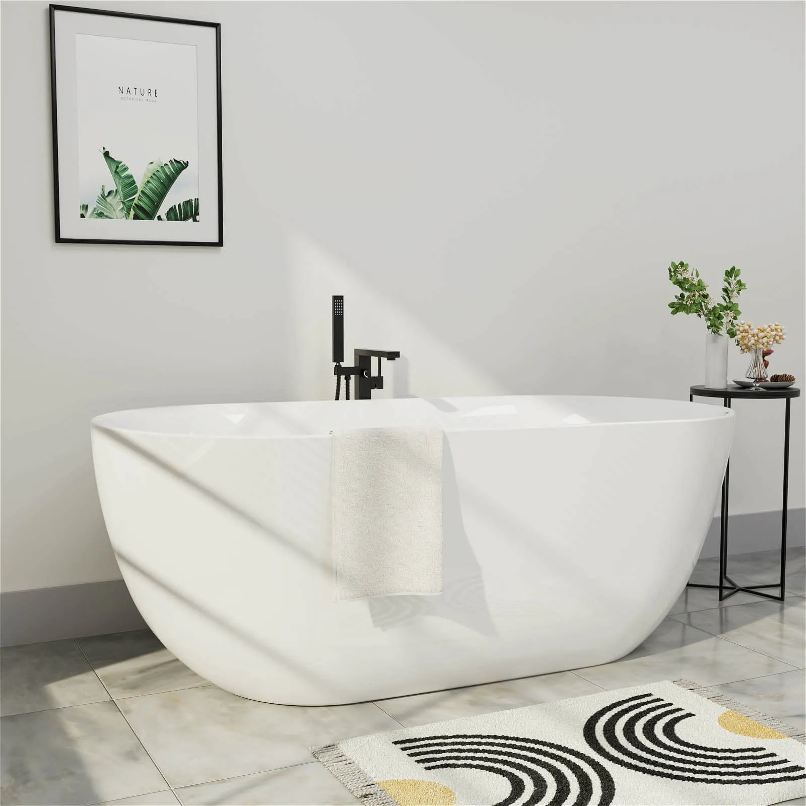 Mokleba 67" Acrylic Oval Large Space Freestanding Soaking Bathtub White