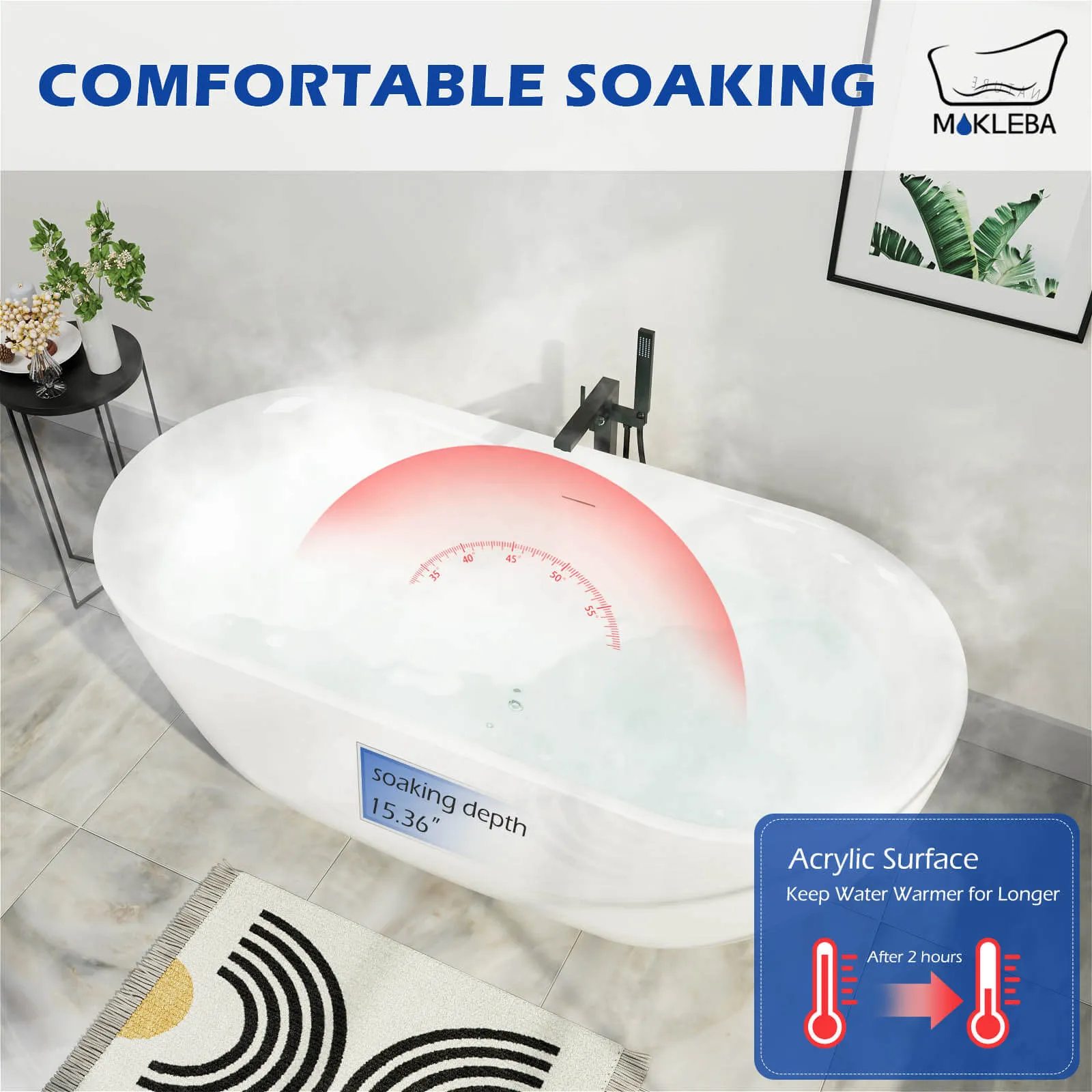 Mokleba 67" Acrylic Oval Large Space Freestanding Soaking Bathtub White