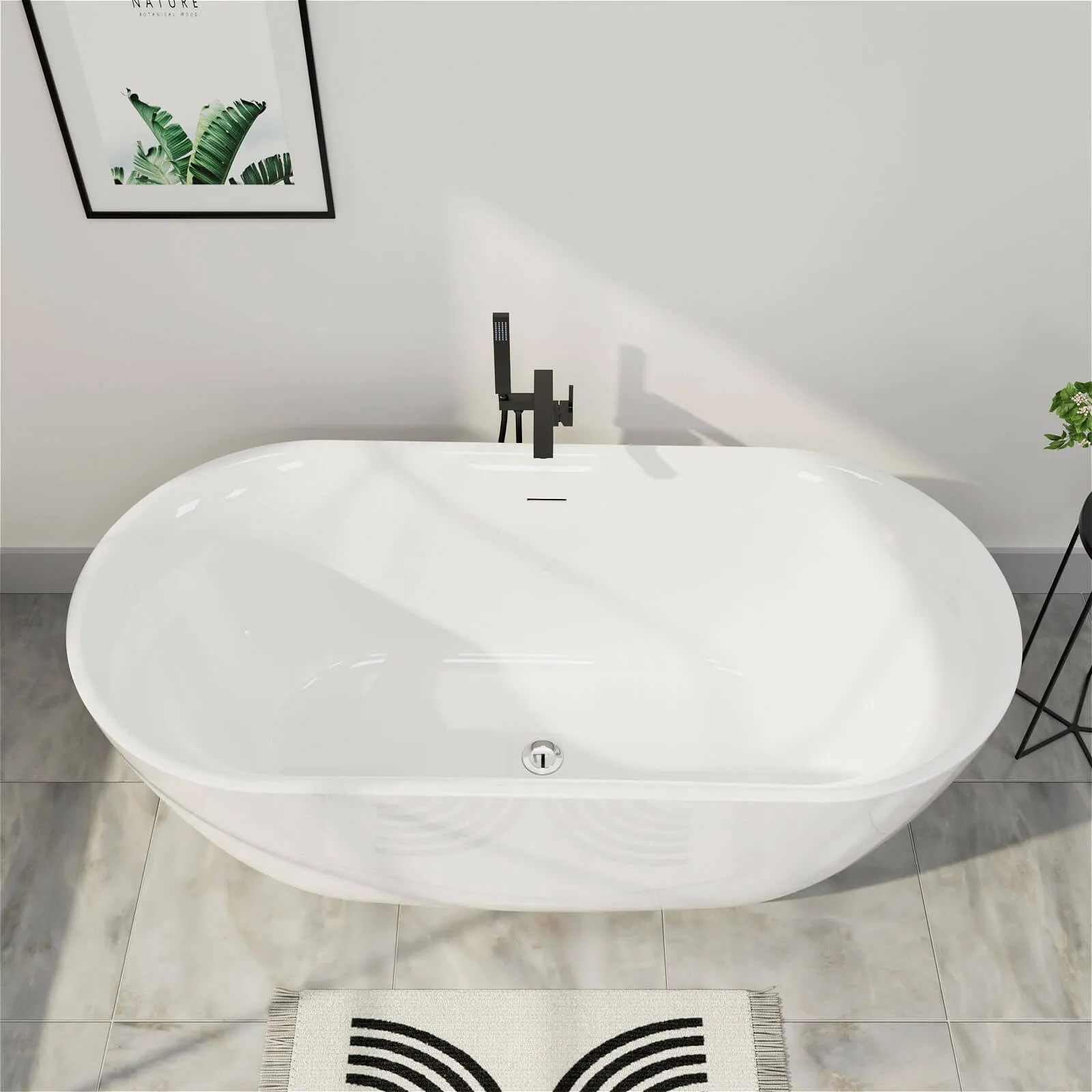 Mokleba 67" Acrylic Oval Large Space Freestanding Soaking Bathtub White