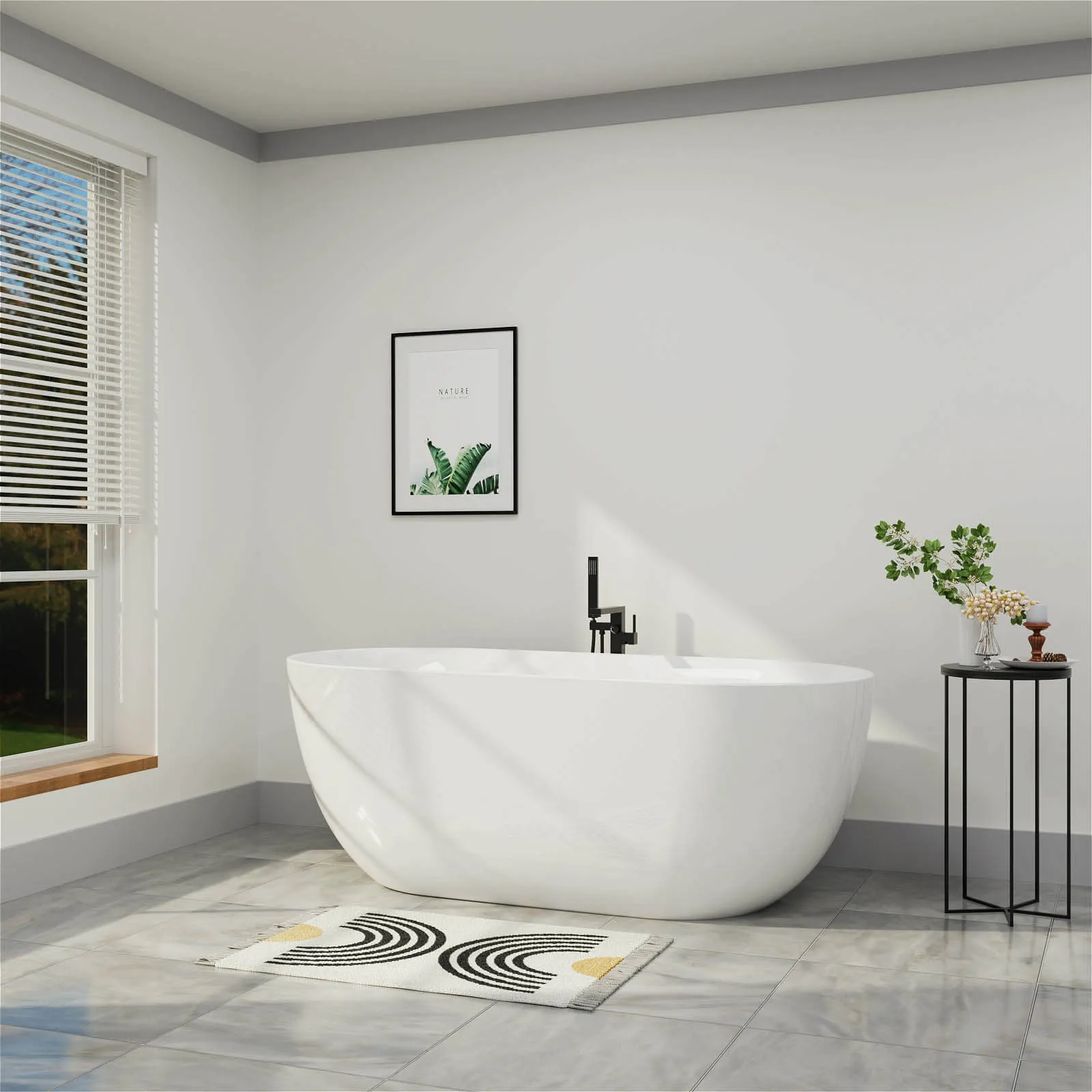 Mokleba 67" Acrylic Oval Large Space Freestanding Soaking Bathtub White