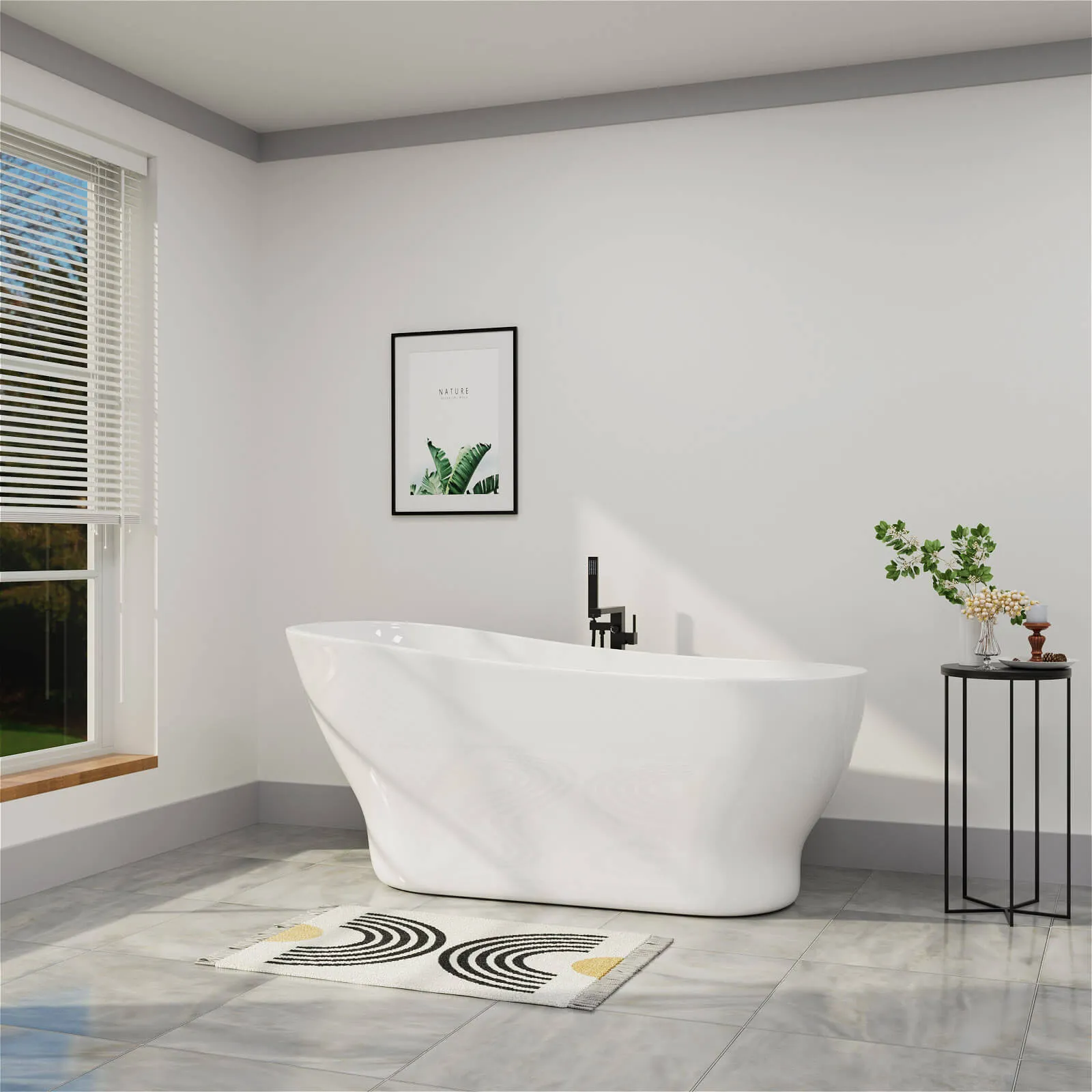 Mokleba 67" Acrylic Single Slipper Tub Curve Shape Freestanding Bathtub