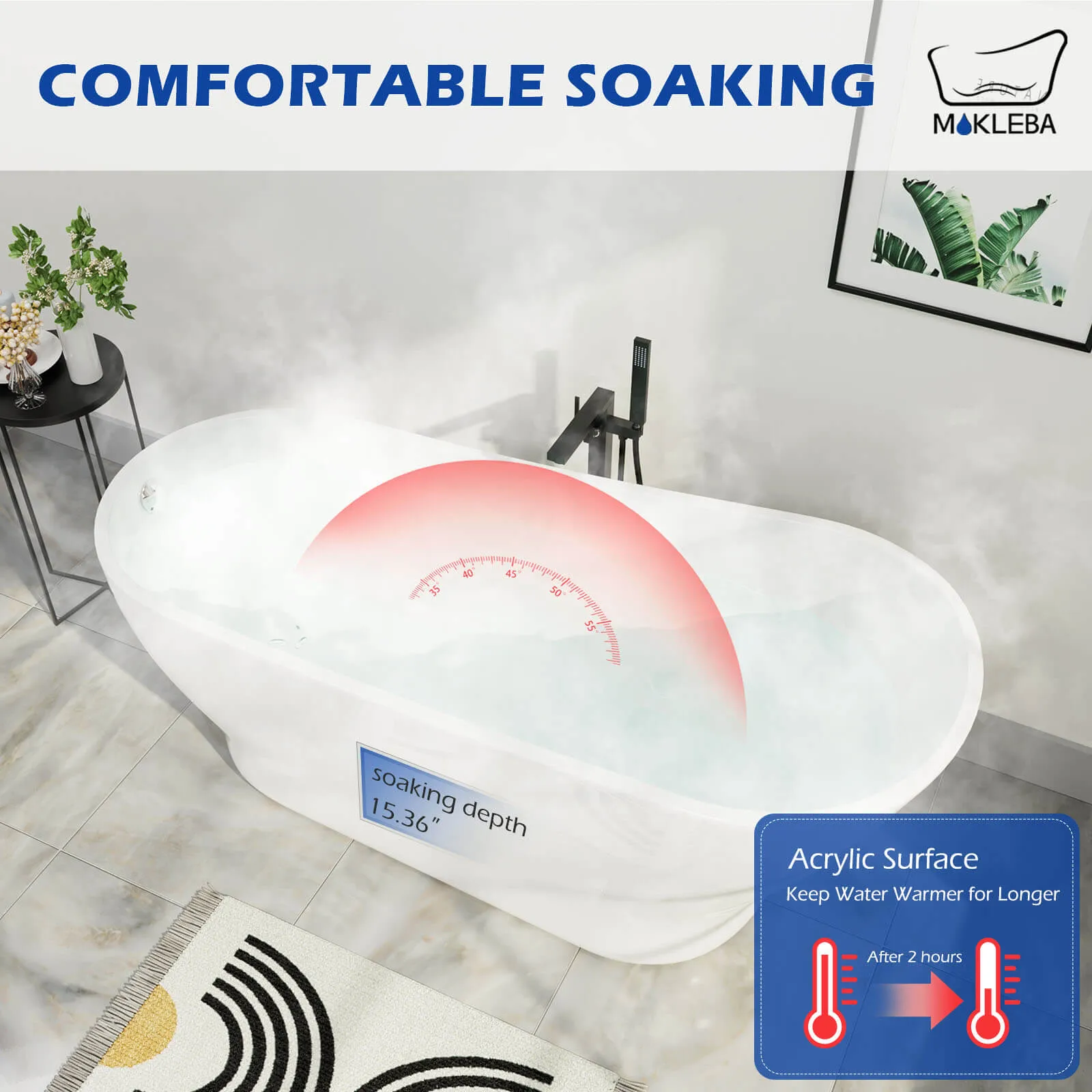 Mokleba 67" Acrylic Single Slipper Tub Curve Shape Freestanding Bathtub