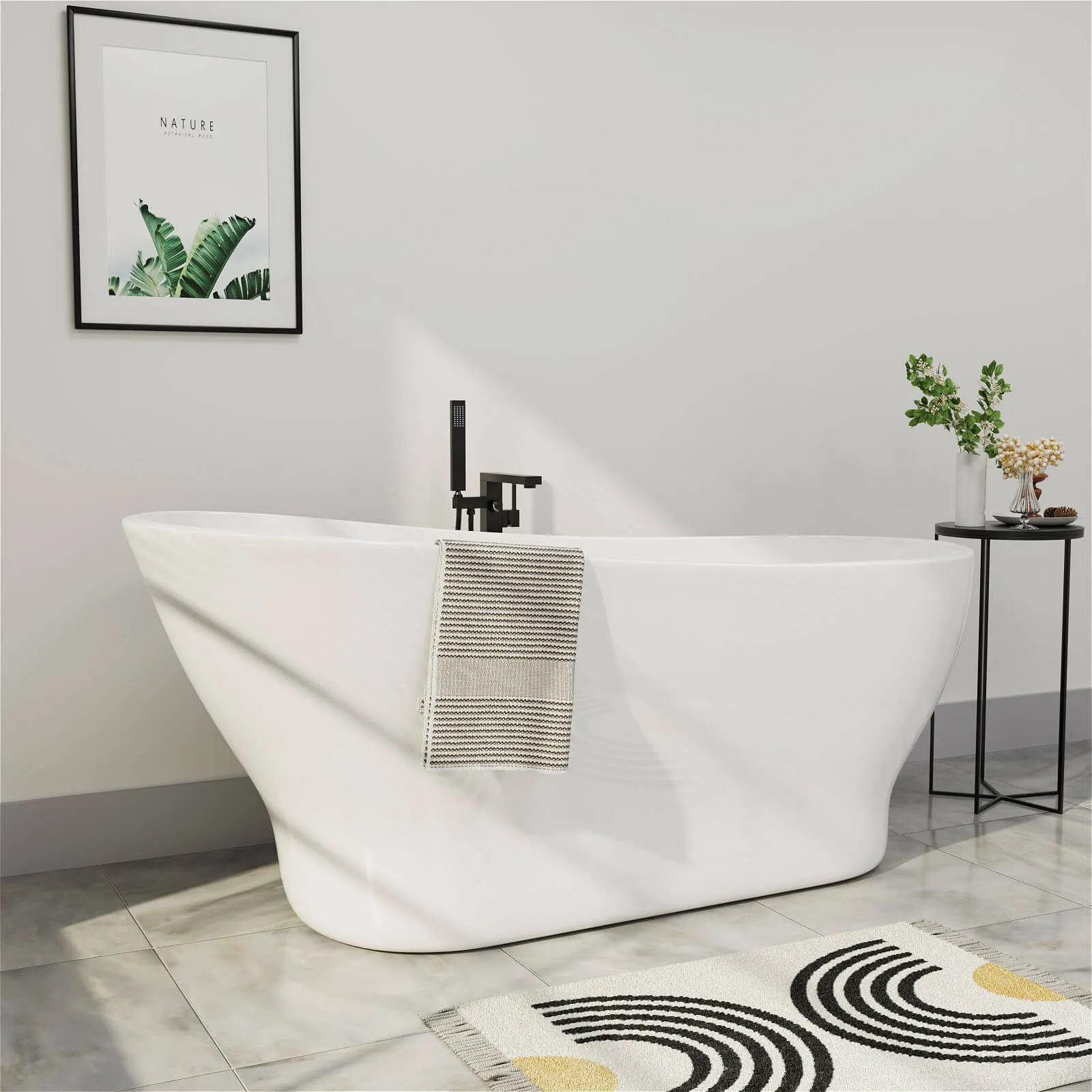 Mokleba 67" Acrylic Single Slipper Tub Curve Shape Freestanding Bathtub