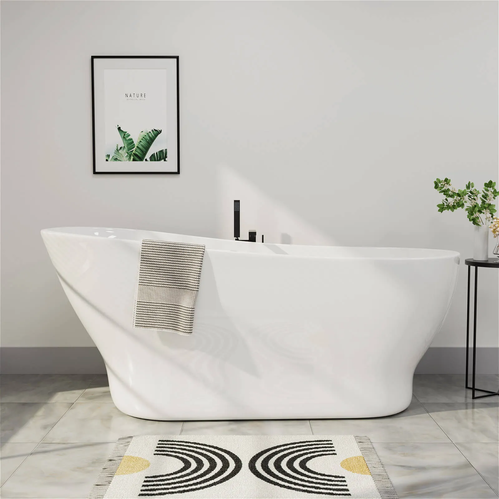 Mokleba 67" Acrylic Single Slipper Tub Curve Shape Freestanding Bathtub