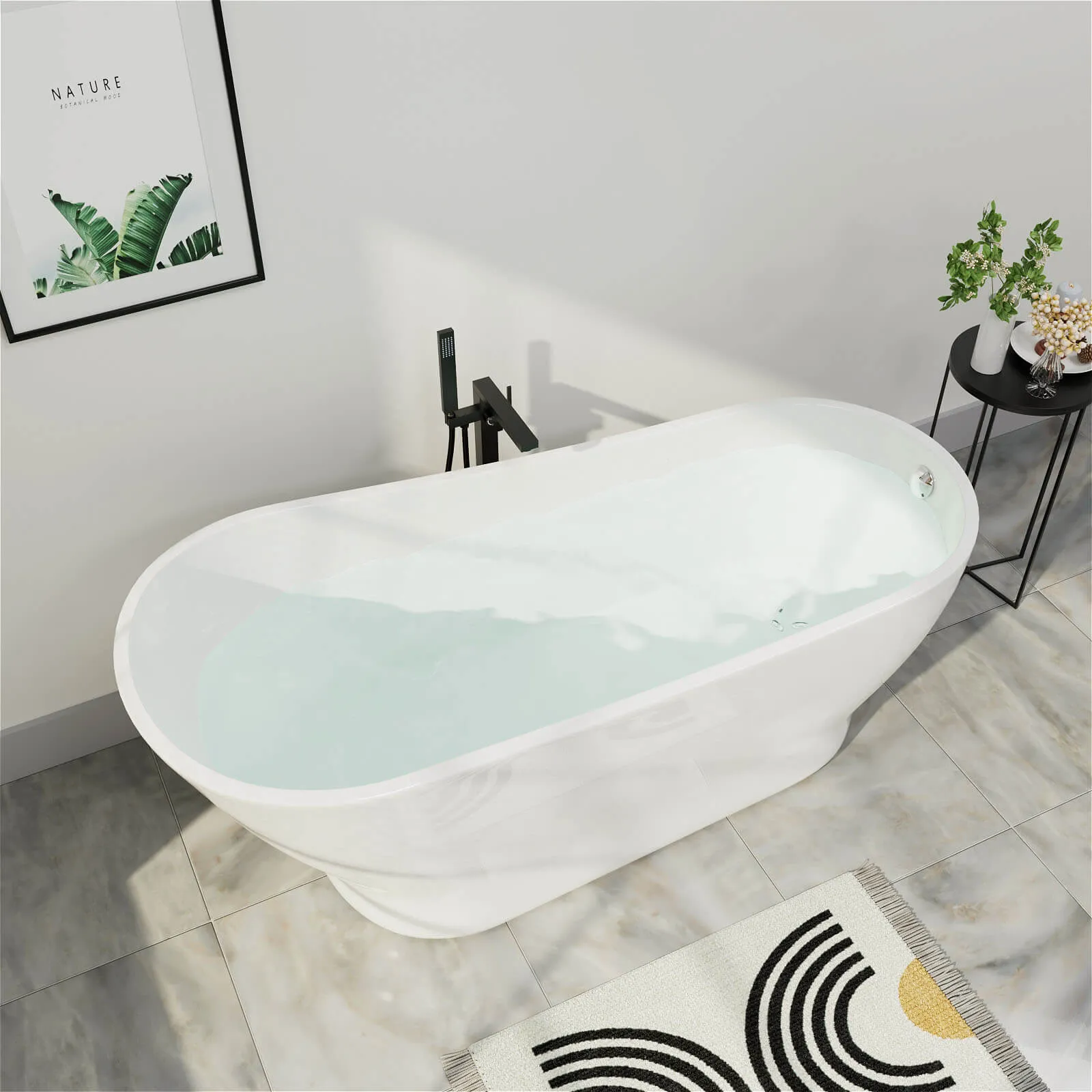 Mokleba 67" Acrylic Single Slipper Tub Curve Shape Freestanding Bathtub