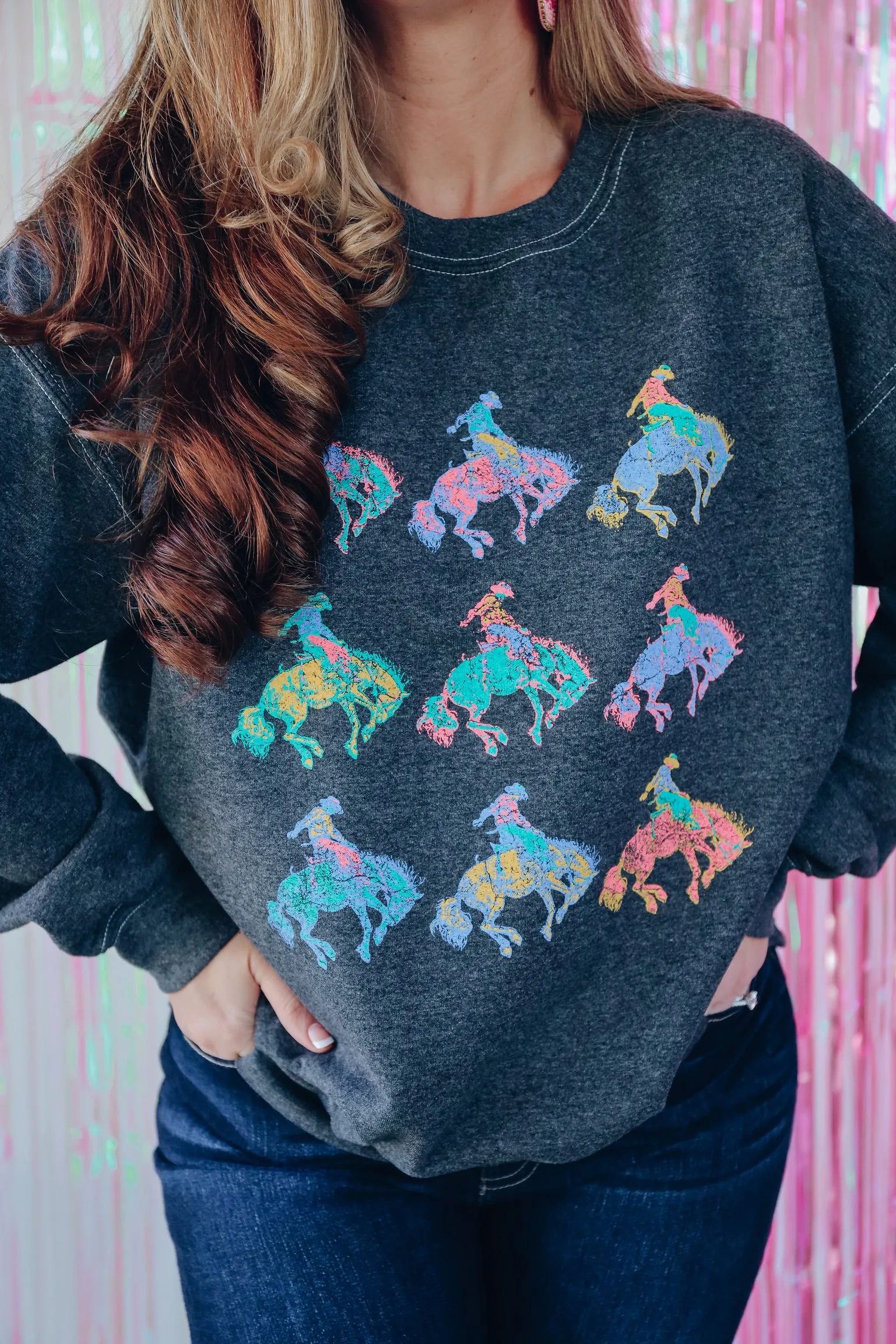 Neon Bucking Cowboys Graphic Sweatshirt