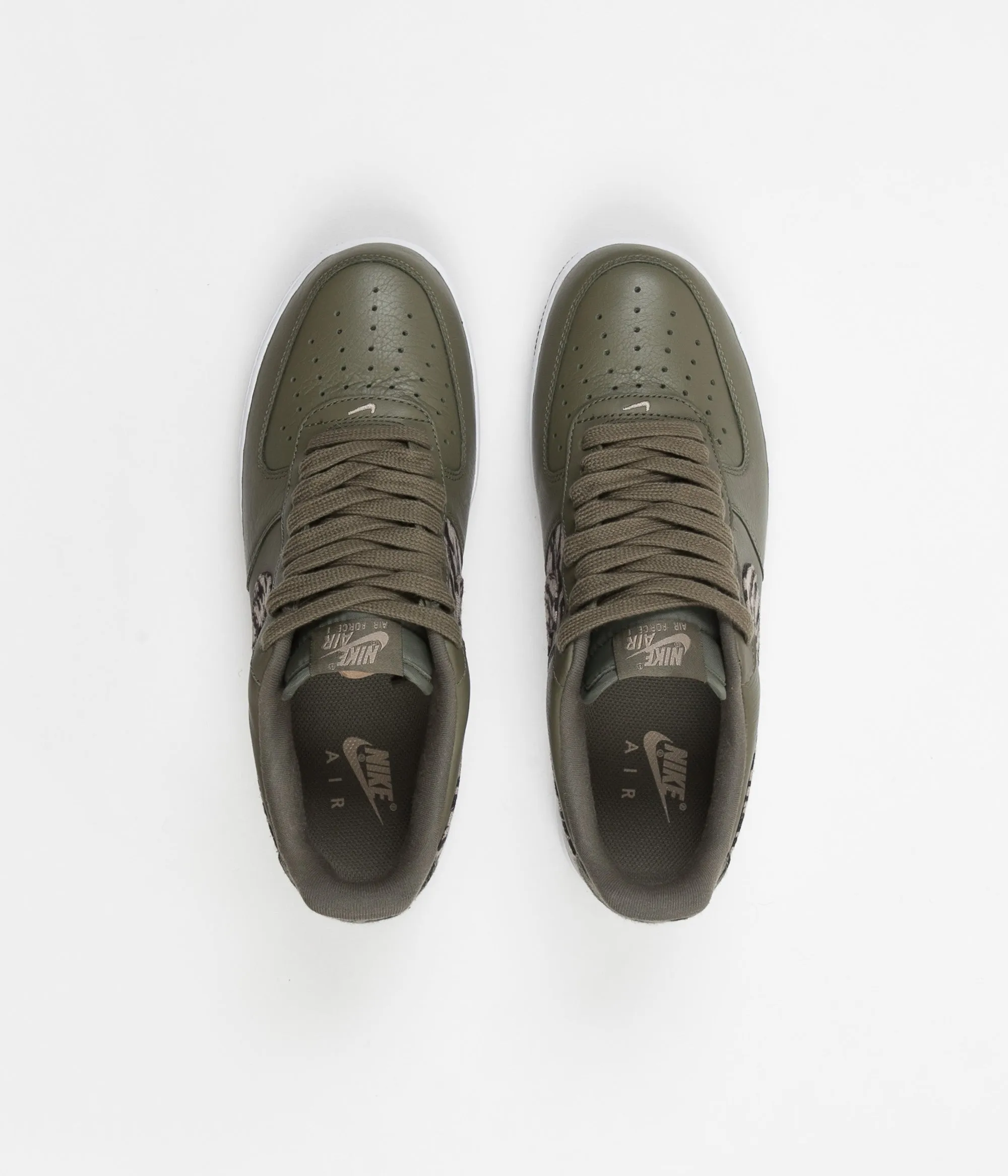 Nike Air Force 1 Premium AOP Shoes - Medium Olive / Khaki - Velvet Brown - White