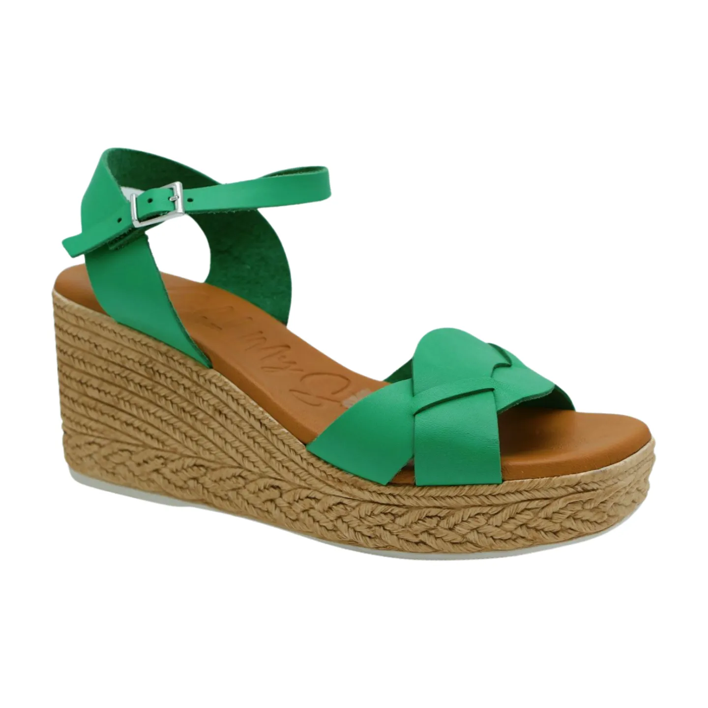 OH MY SANDALS Green Leather High Wedge Sandal 5460