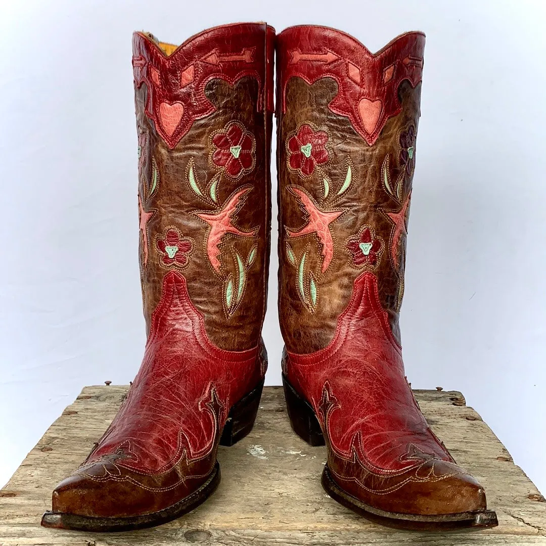 OLD GRINGO Golondrina Bird Floral Red Brown Leather Cowgirl Cowboy Western Boots