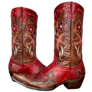 OLD GRINGO Golondrina Bird Floral Red Brown Leather Cowgirl Cowboy Western Boots