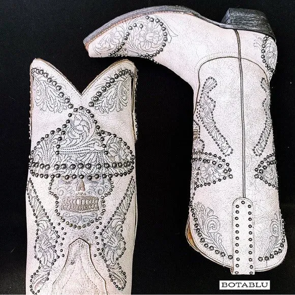 OLD GRINGO L&L White Skull Studded Sombrero Pistol Gun Cowgirl Western Boots