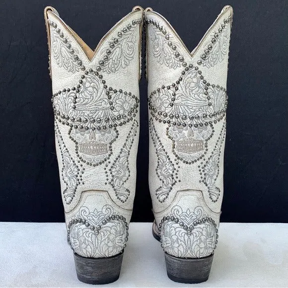 OLD GRINGO L&L White Skull Studded Sombrero Pistol Gun Cowgirl Western Boots