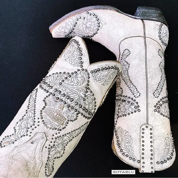 OLD GRINGO L&L White Skull Studded Sombrero Pistol Gun Cowgirl Western Boots