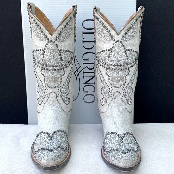 OLD GRINGO L&L White Skull Studded Sombrero Pistol Gun Cowgirl Western Boots